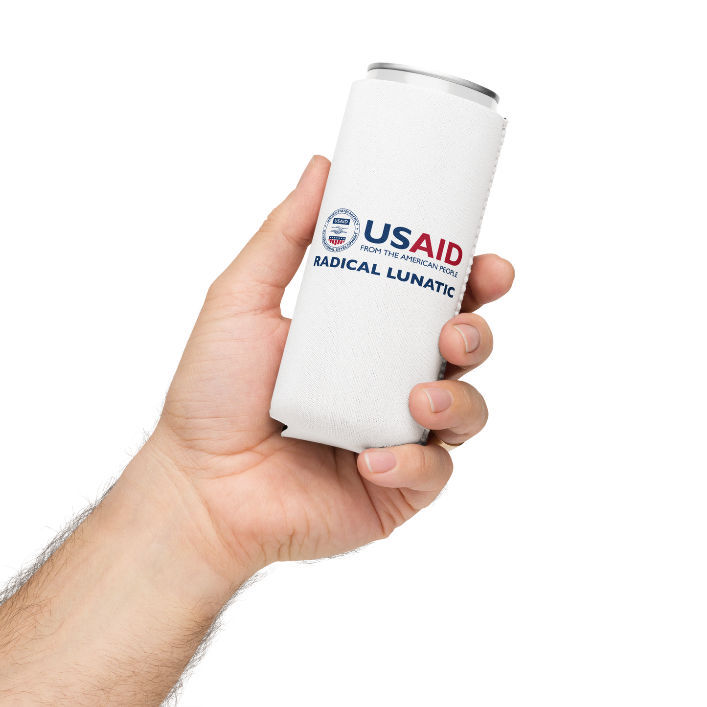 USAID Radical Lunatics beer cozy / can sleeve